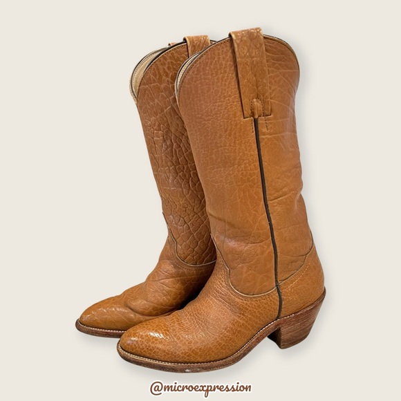 1980s VINTAGE Frye Grainy Tan Brown Leather Pull On Western Boho Cowboy Boot - Picture 8 of 15